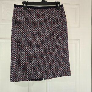 Talbots Tweed Lined‎ Pencil Skirt Red White Blue Woven Fabric Zip Up Size 8